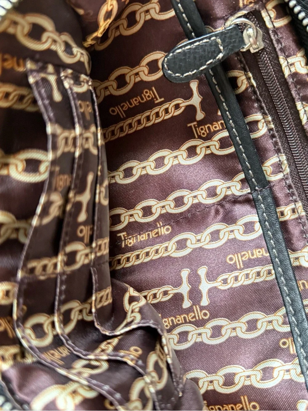 Tignanello Black Leather Crossbody with Front Zip Pocket